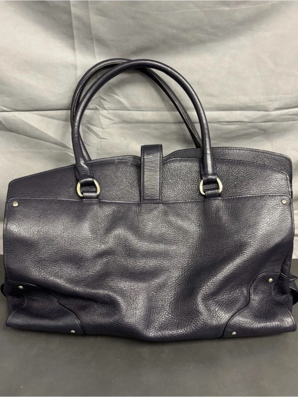Coach NAVY Leather Satchel with Gold Hardware - Picture 3 of 9